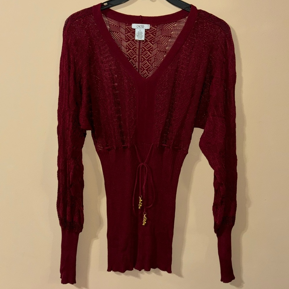 Cache Red Wine Lace Top